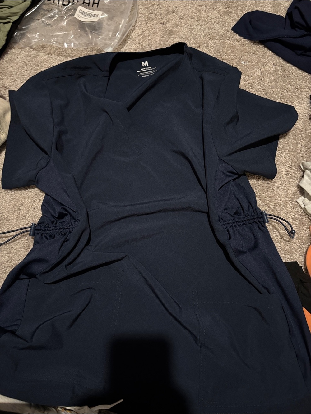 Navy maternity Drawstring Waist V-Neck Scrub Top
